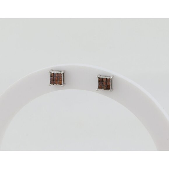 10k White Gold Fancy Red Diamond Earrings Stud Post .25 total carat 3/16" - Picture 4 of 8